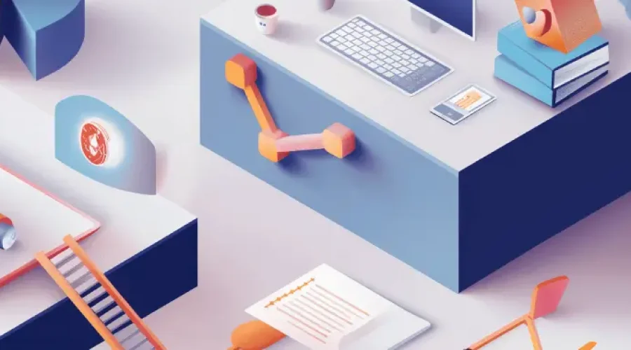 3D isometric illustration of a modern workspace with office supplies-microsoft 365 copilot